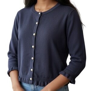 KARL LAGERFELD PARIS Black Lightweight Cardigan Pearl Buttons Lace Back‎ NWT XS